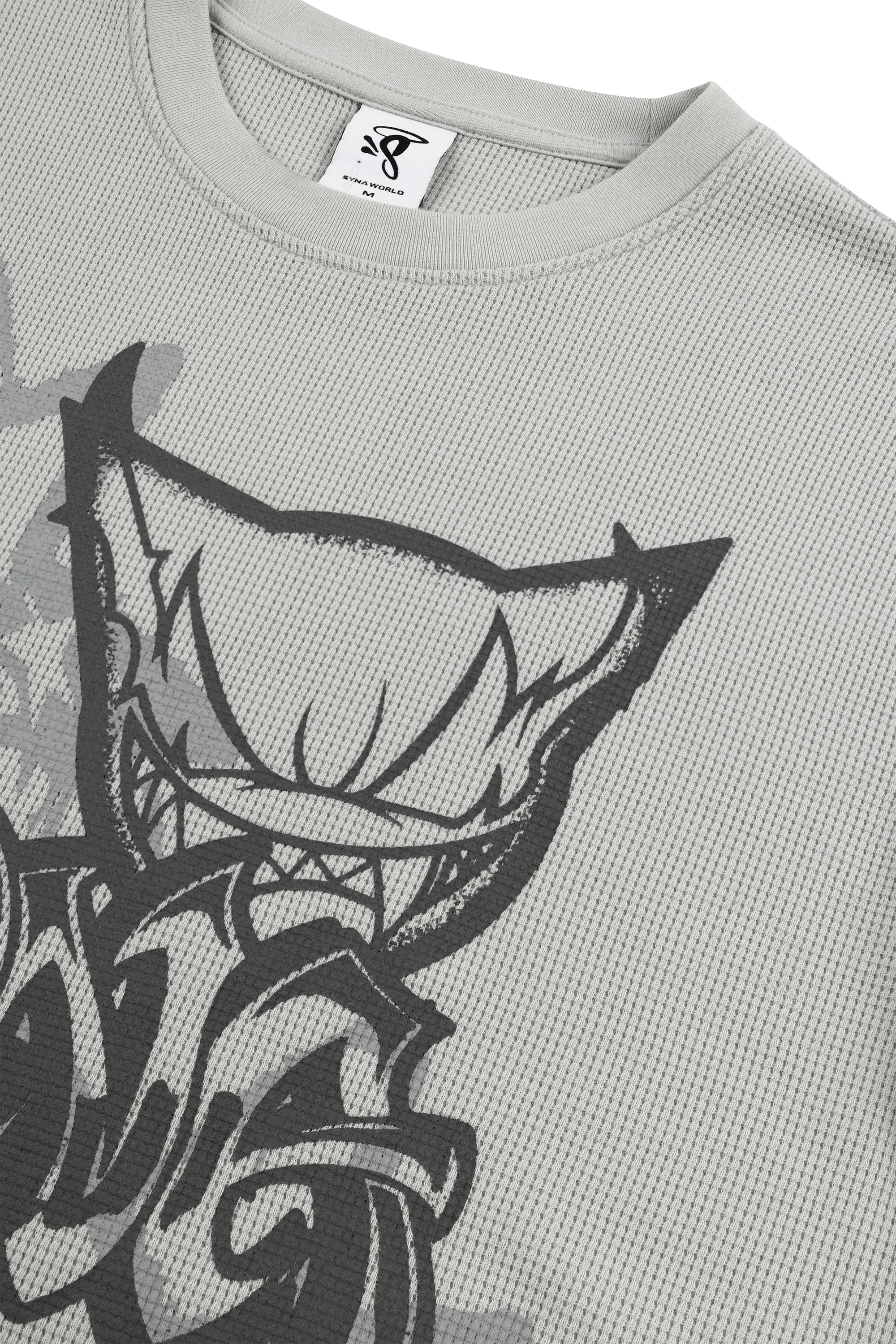 DVL WAFFLE LS TEE - WASHED LIGHT GREY - Image 3