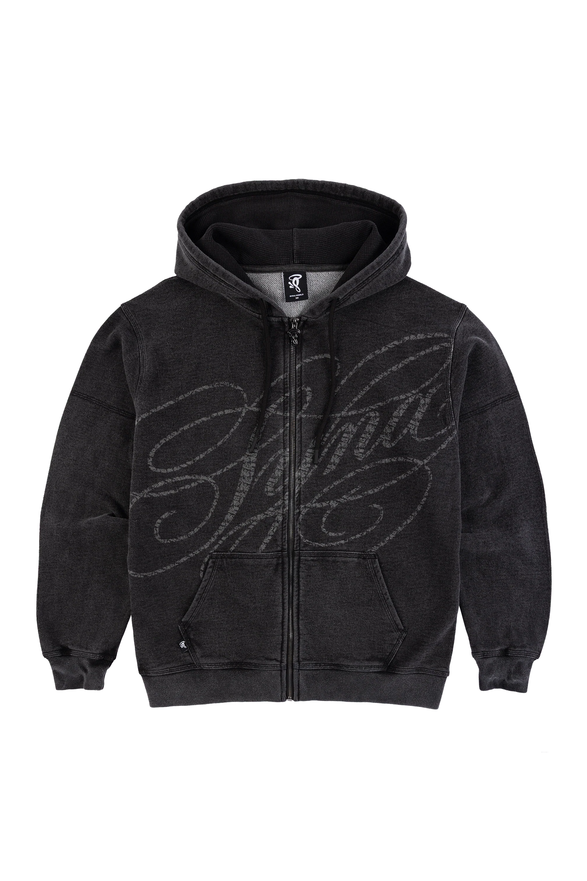 FADED SCRIPT HOODED TOP - DARK GREY