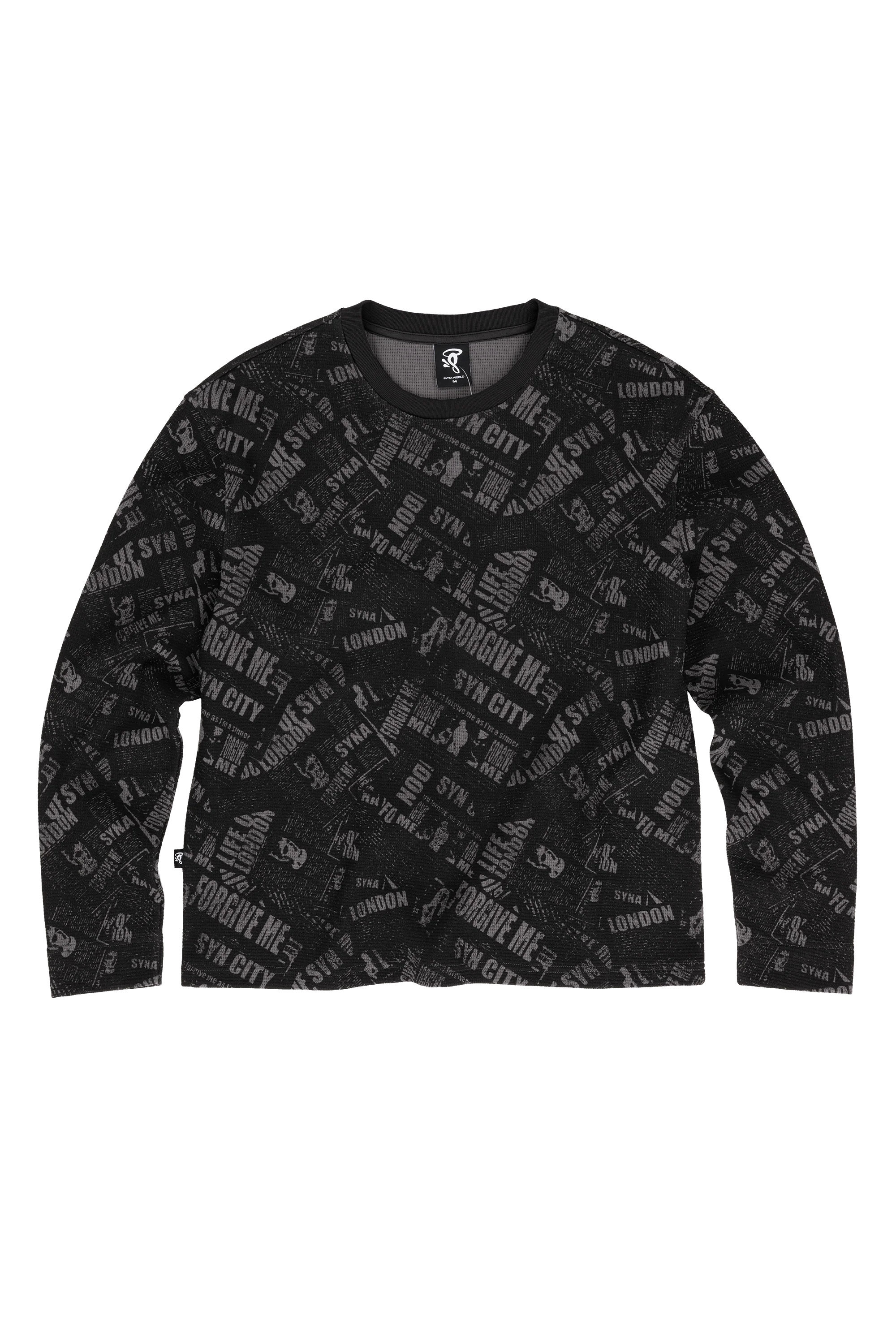 NEWSPAPER WAFFLE LS TEE - BLACK