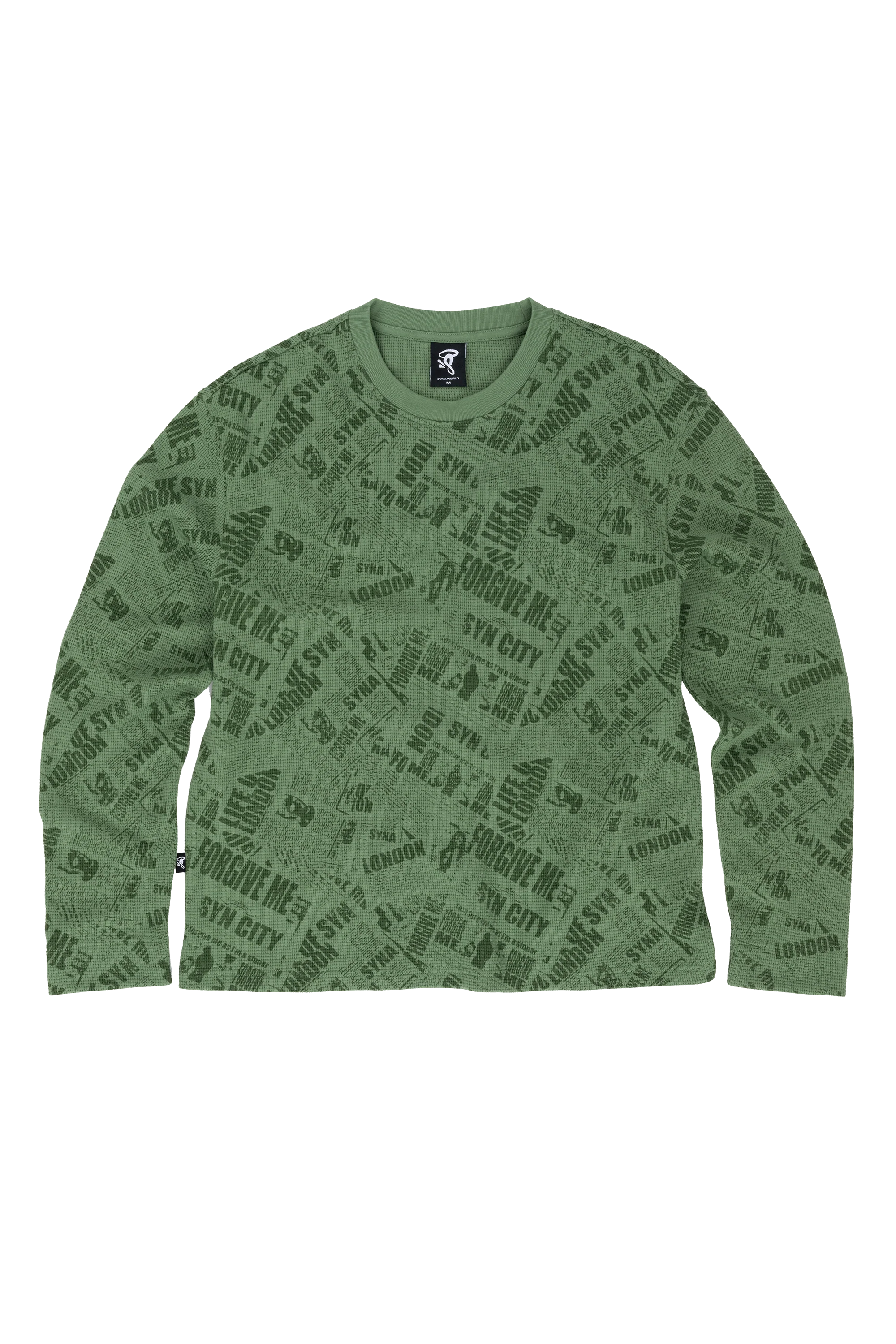 NEWSPAPER WAFFLE LS TEE - GREEN
